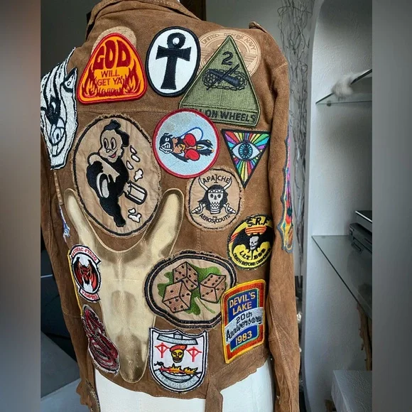 Giorgio Brato Suede Vintage Patches Biker Jacket Agatha NYC festival 60s 70s - Picture 7 of 16